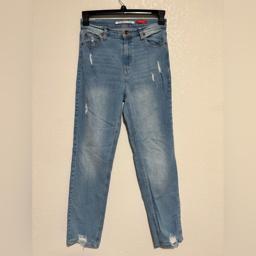 Celebrity Pink The Eleven Slim Straight Jeans Women's Blue Distressed